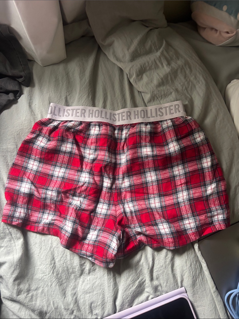 Hollister Red Plaid Cotton Lounge Shorts with Logo Waistband - Picture 2 of 2